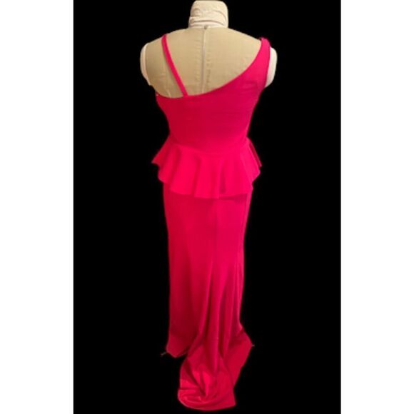 Formal Gown One Shoulder Hot Pink Peplum Made in Spain Sz. S - Picture 10 of 14